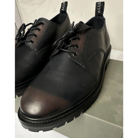 AllSaints Mens 11M Tor Washed Leather Oxfords Dark Brown - Picture 4 of 9